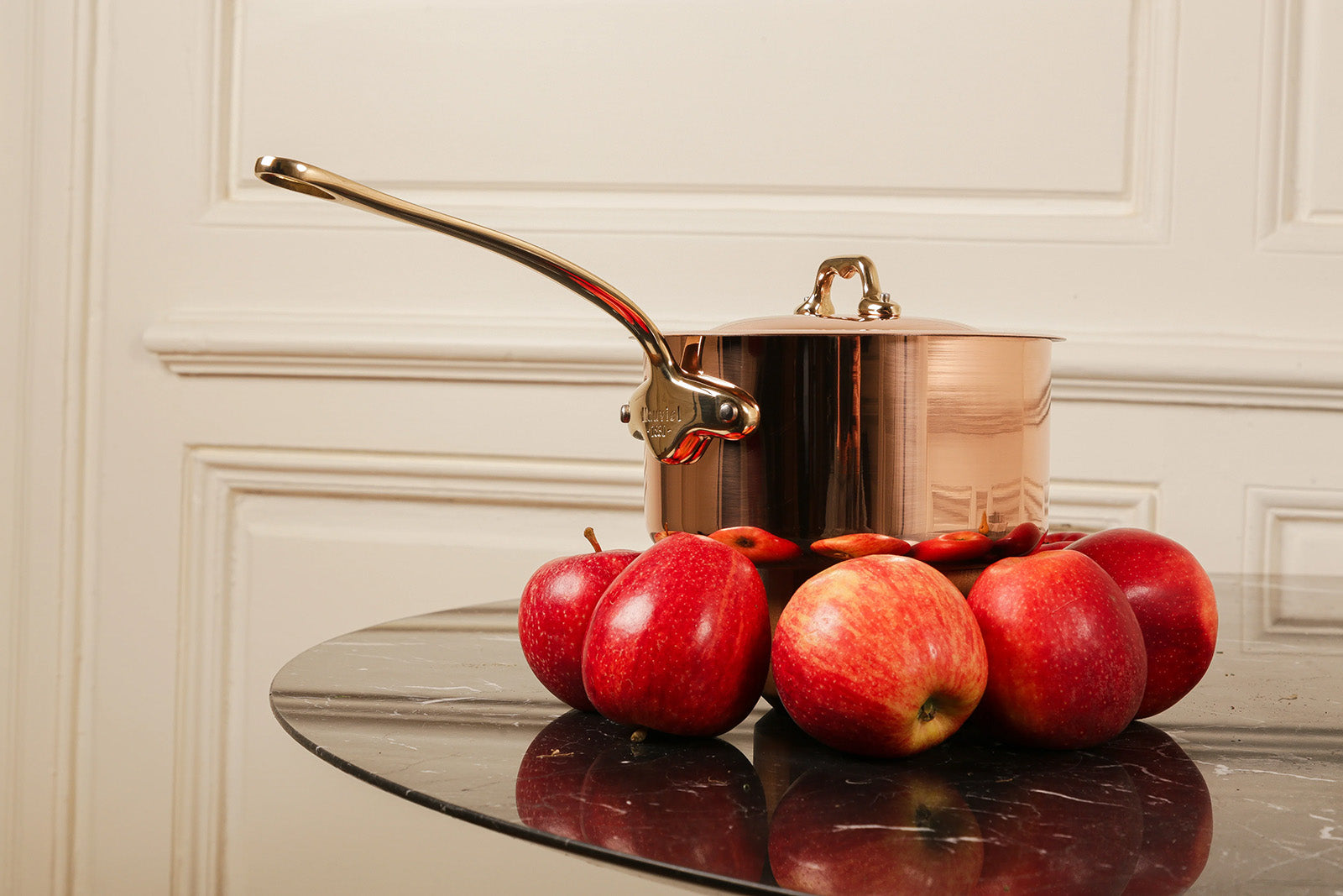 Mauviel M'Heritage 150 B Copper Sauce Pan With Lid, Brass Handle, 1.9-Quart