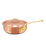 Mauviel M'Heritage M'150 B Copper Saute Pan With Lid, Brass Handle, 3.3-Quart