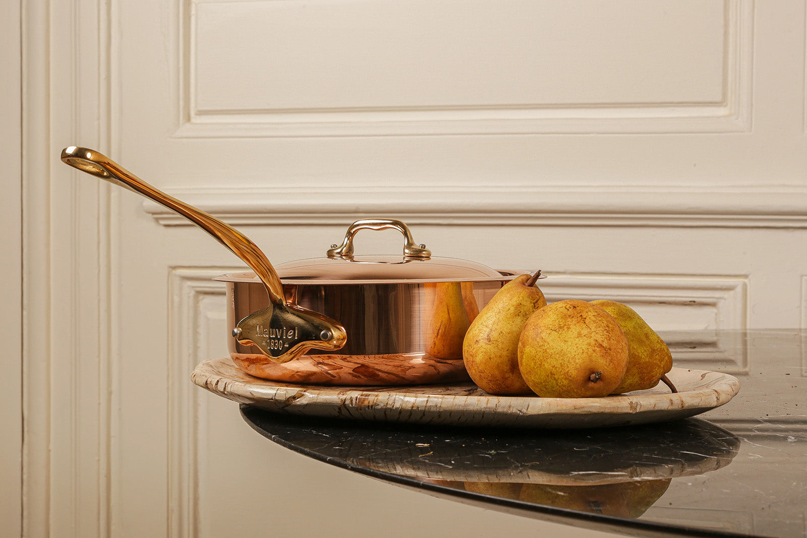 Mauviel M'Heritage M'150 B Copper Saute Pan With Lid, Brass Handle, 3.3-Quart