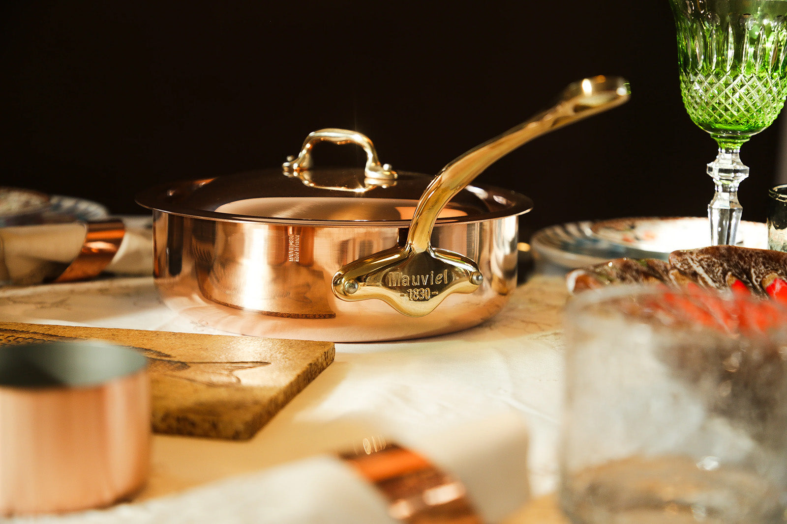 Mauviel M'Heritage M'150 B Copper Saute Pan With Lid, Brass Handle, 3.3-Quart