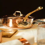 Mauviel M'Heritage M'150 B Copper Saute Pan With Lid, Brass Handle, 3.3-Quart