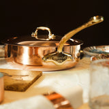 Mauviel M'Heritage M'150 B Copper Saute Pan With Lid, Brass Handle, 3.3-Quart