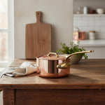 Mauviel M'Heritage 200 B 2mm Polished Copper & Stainless Steel Sauce Pan With Lid, And Brass Handles, 1.8-qt, Made in France