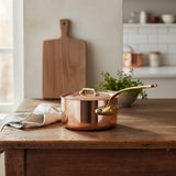 Mauviel M'Heritage 200 B 2mm Polished Copper & Stainless Steel Sauce Pan With Lid, And Brass Handles, 1.8-qt, Made in France