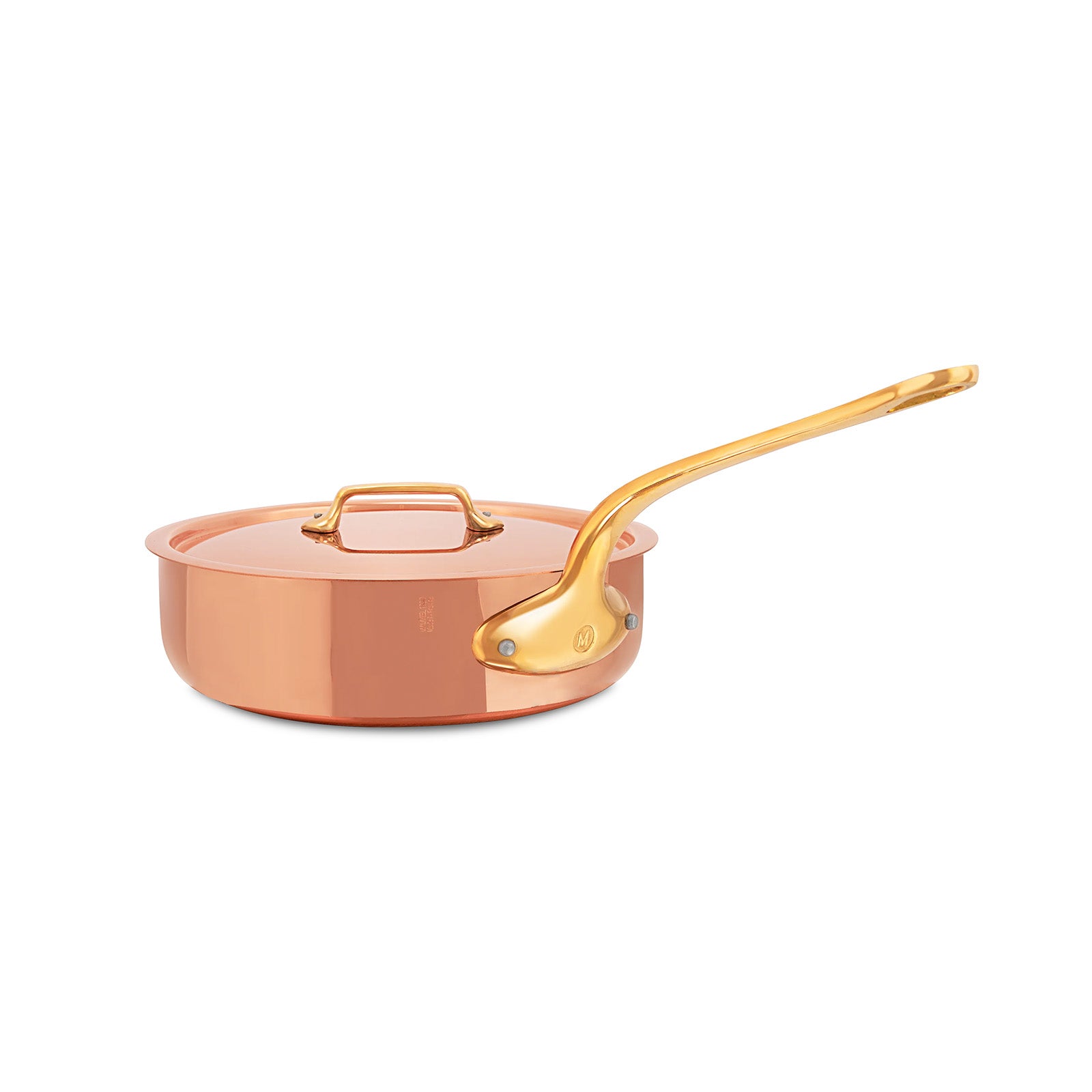 Mauviel M'Heritage M'200 B 3.3 Quart Saute Pan With Lid, Brass Handle