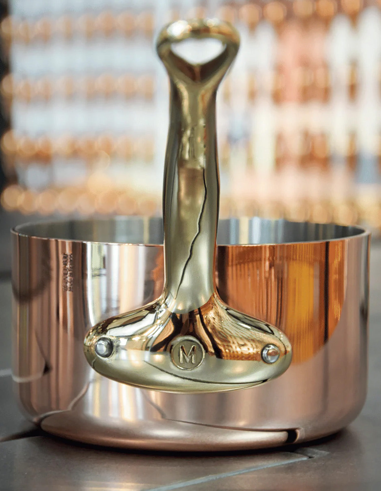 Mauviel M'Heritage 200 B 2mm Polished Copper & Stainless Steel Frying Pan With Brass Handles, 10.24-in, Made In France