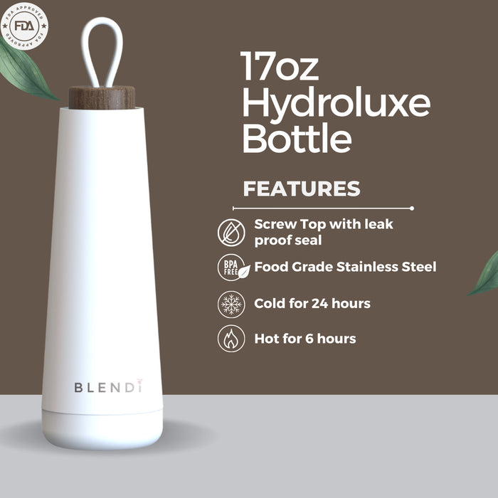 Blendi Slim Hydroluxe 17oz Water Bottle - Eco-Friendly, BPA Free, White