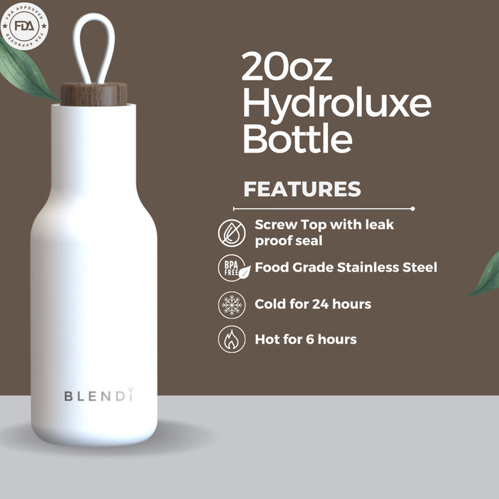 Blendi Slim Hydroluxe 20oz Water Bottle - Eco-Friendly, BPA Free, White