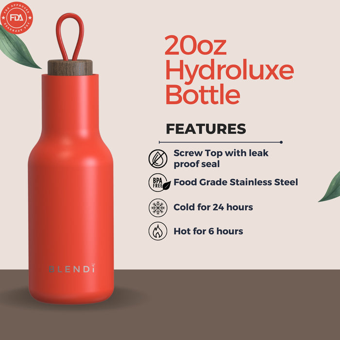 Blendi Slim Hydroluxe 20oz Water Bottle - Eco-Friendly, BPA Free, Red