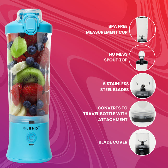 Blendi X 24 oz BPA-Free Rechargable Portable Blender, Turquoise