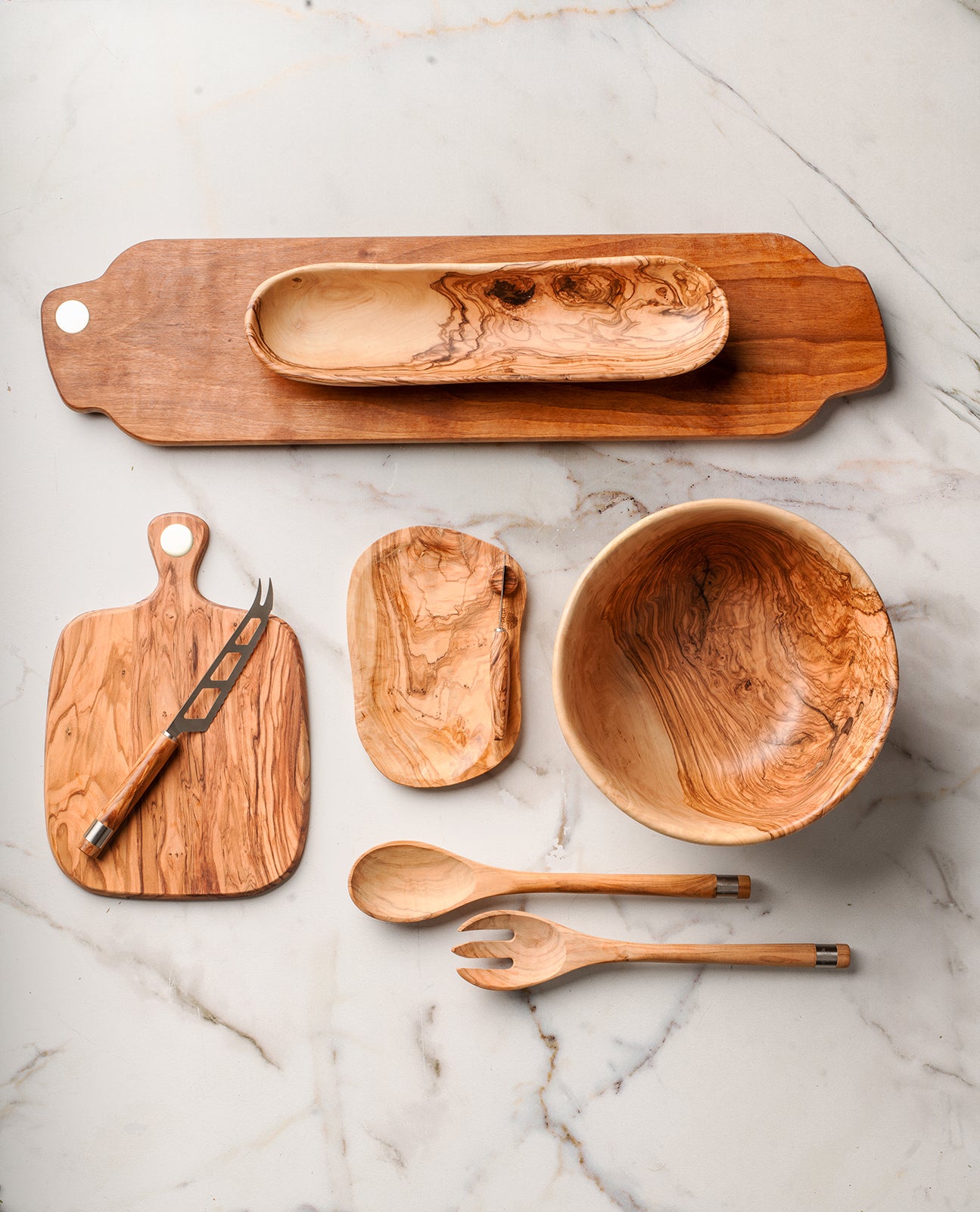 Berard France Olive Wood Handcrafted 2 Piece Salad Server Set