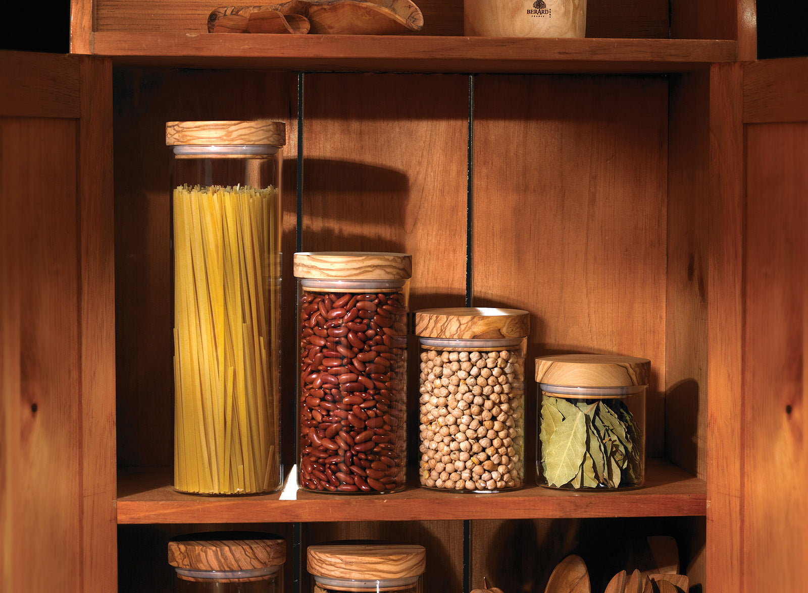 Berard Glass Storage Jar With Olive Wood Lid, 13.5-ounce