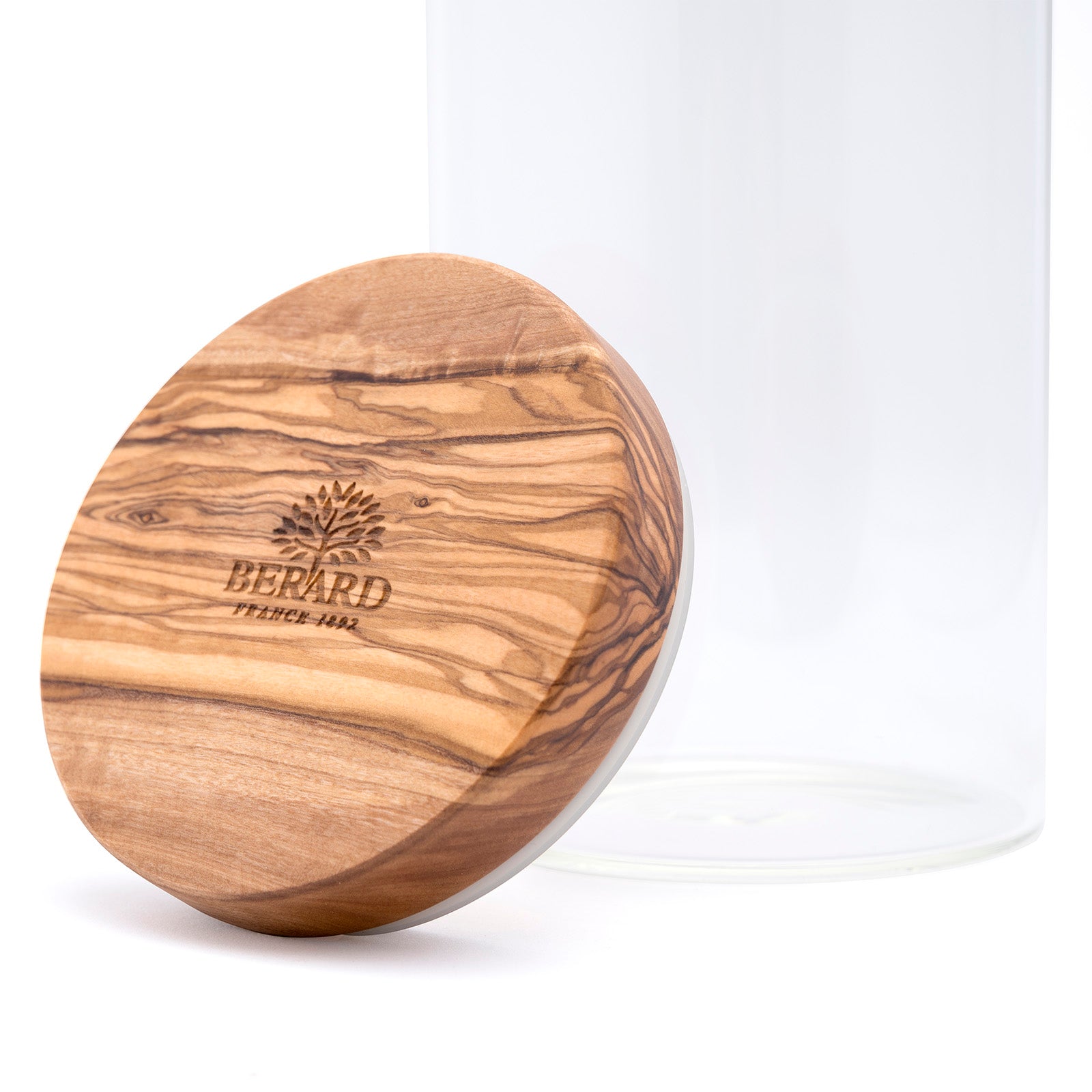 Berard Glass Storage Jar With Olive Wood Lid, 30-ounce