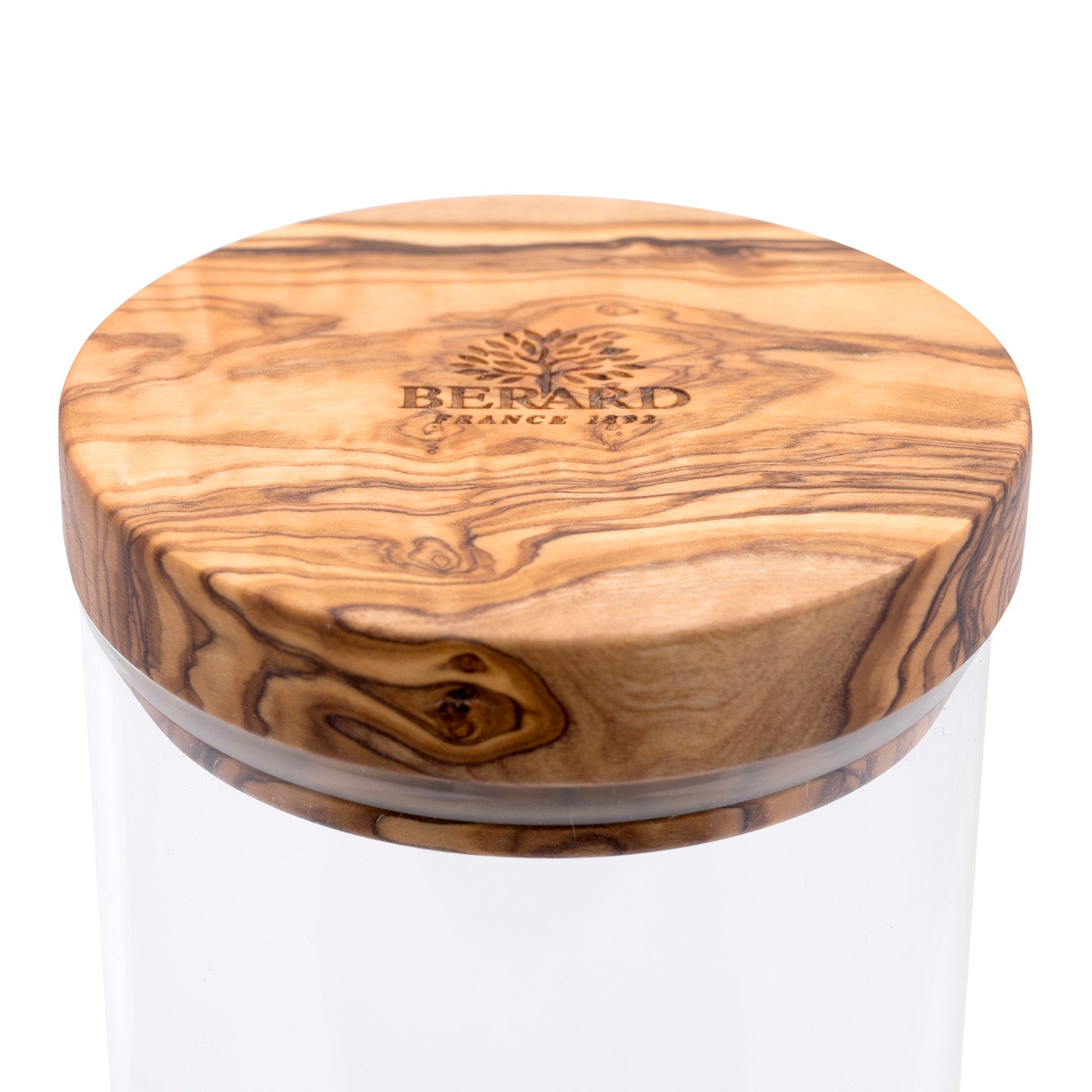 Berard Glass Storage Jar With Olive Wood Lid, 50-ounce