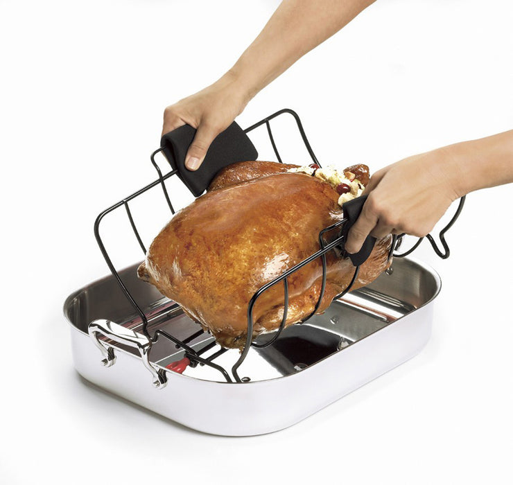 Cuisipro Roast & Serve Non-Stick Turkey and Poultry Roasting Rack, Black