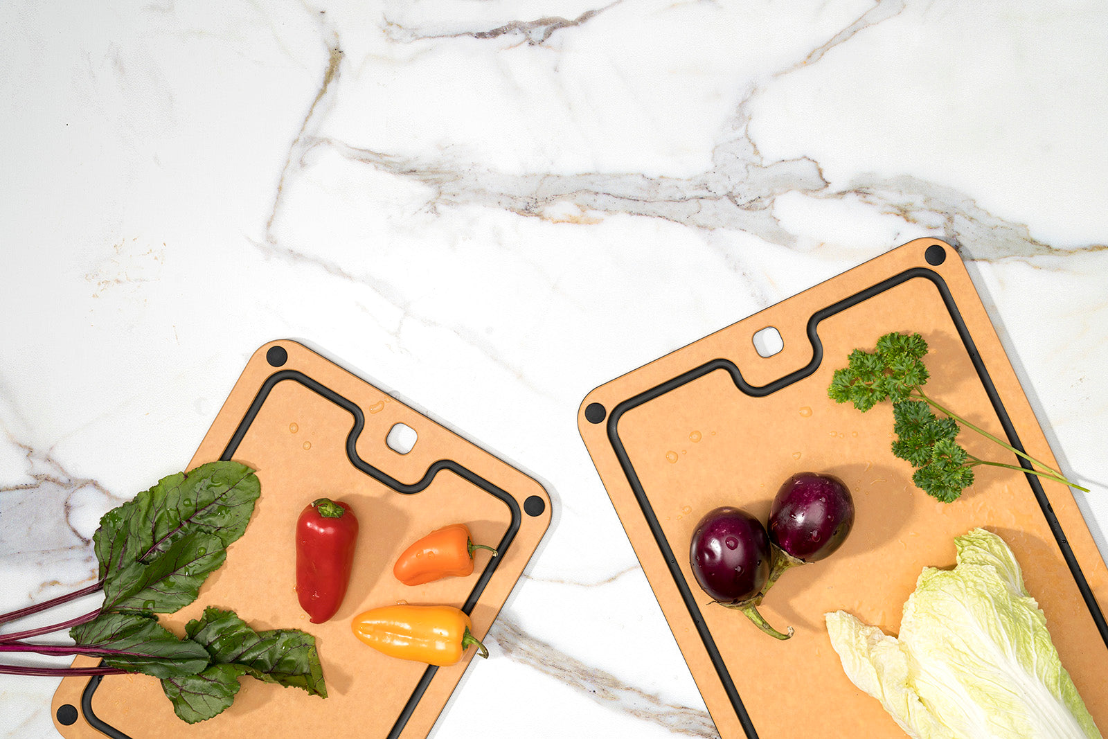 Cuisipro Fibre Wood Cutting Board with Silicone Feet, 16 x 11 Inch, Natural/Slate