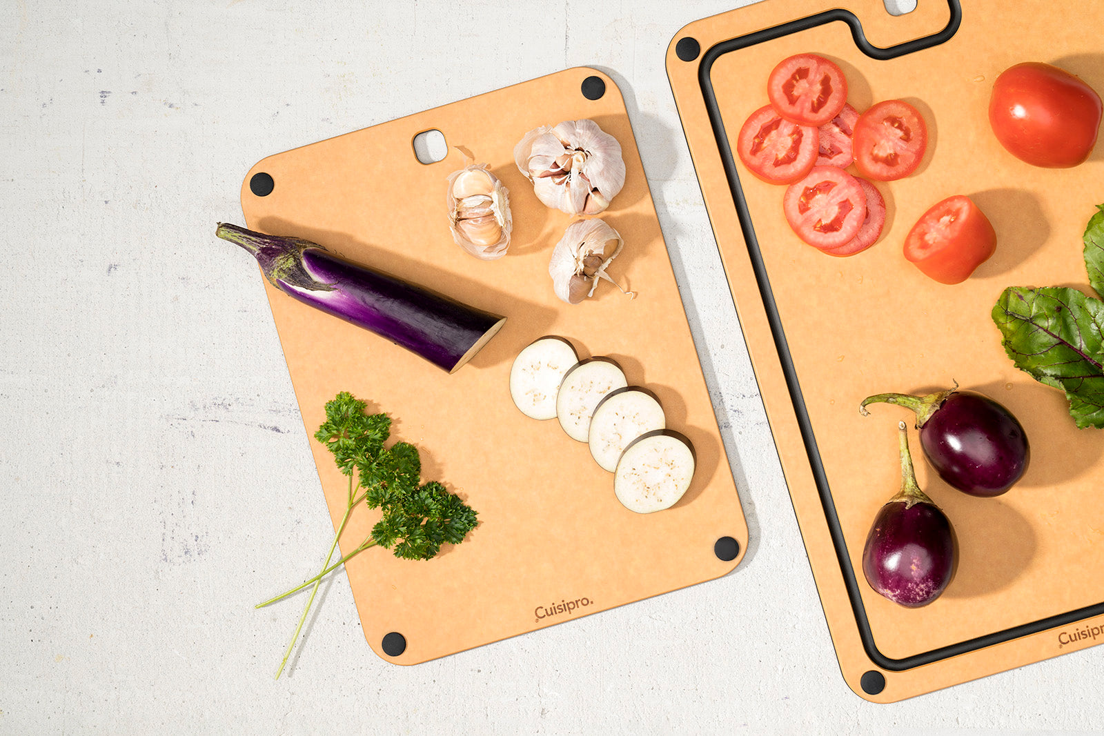 Cuisipro Fibre Wood Cutting Board with Silicone Feet, 16 x 11 Inch, Natural/Slate