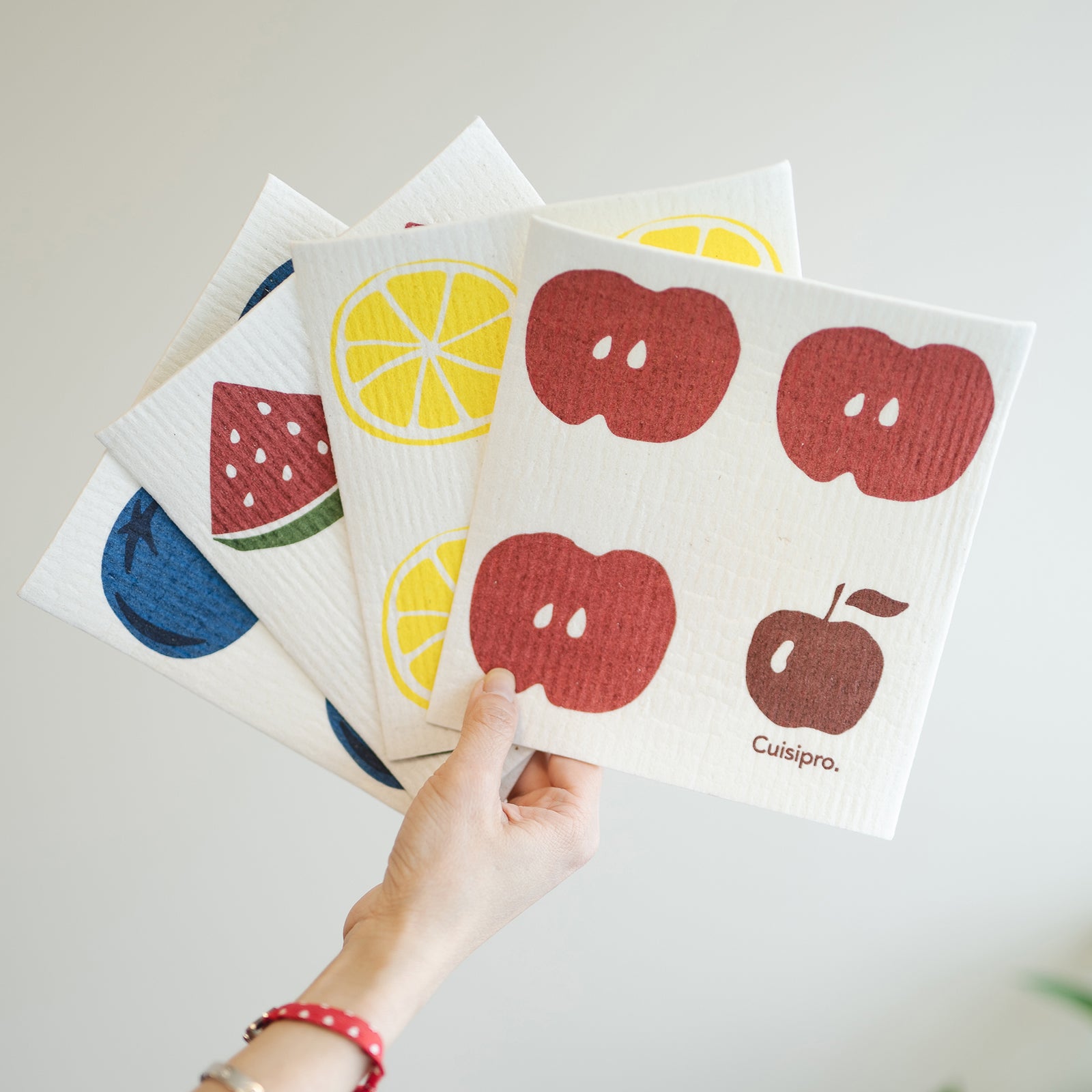 Cuisipro All Purpose Eco-Cloth Sponge Cloth, Red Zig Zag/Apple, Set of 2