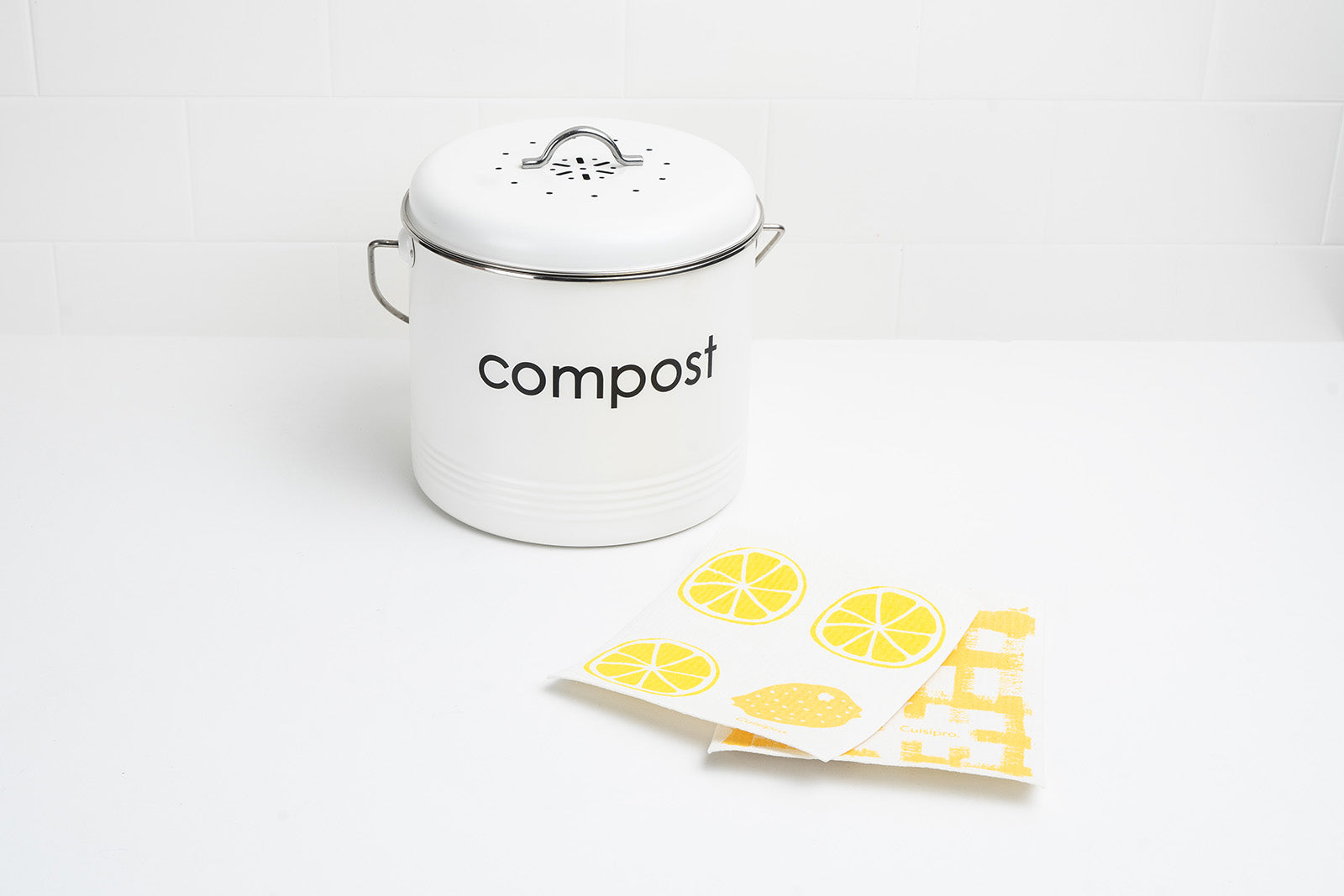 Cuisipro All Purpose Eco-Cloth Sponge Cloth, Yellow Stripe/Apple, Set of 2