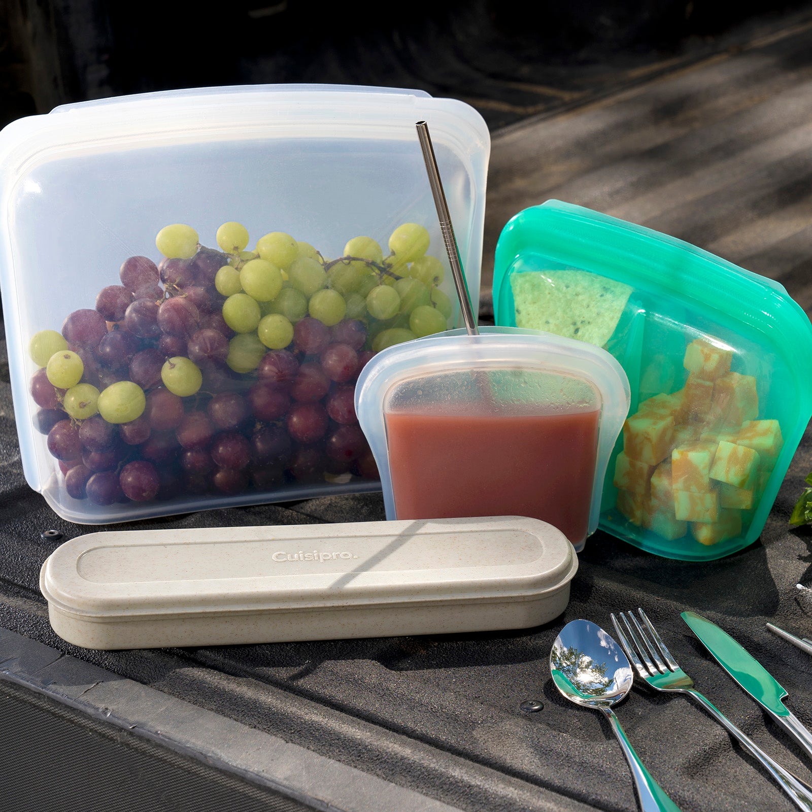 Cuisipro Pack-It Silicone Reusable Stand Up Storage Bag w/Divider, 1300ml/44 oz, Green