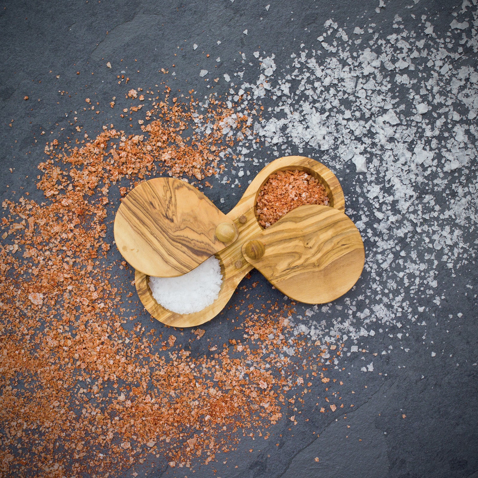 Berard France Olive Wood Double Salt Keeper and Spice Box