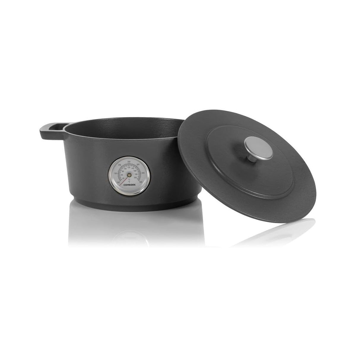 Combekk Railway Cast Iron 4.25 Quart Dutch Oven w/Thermometer, 9.5", Gray