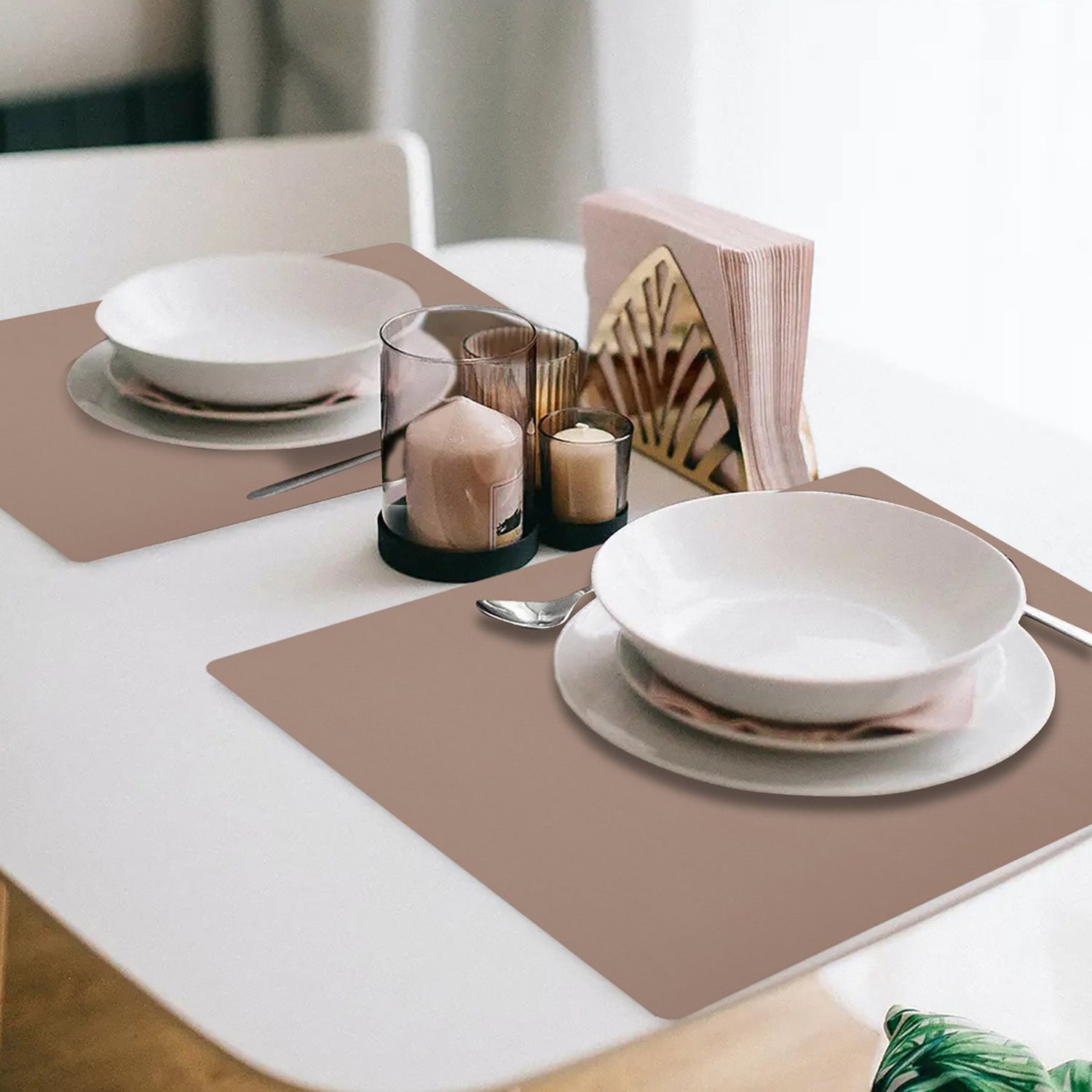 Davanti by Frieling Mattola Placemats Set of 6, Rectangular 16.5 x 12.5 Inch Indoor Outdoor Table Placemats – Taupe