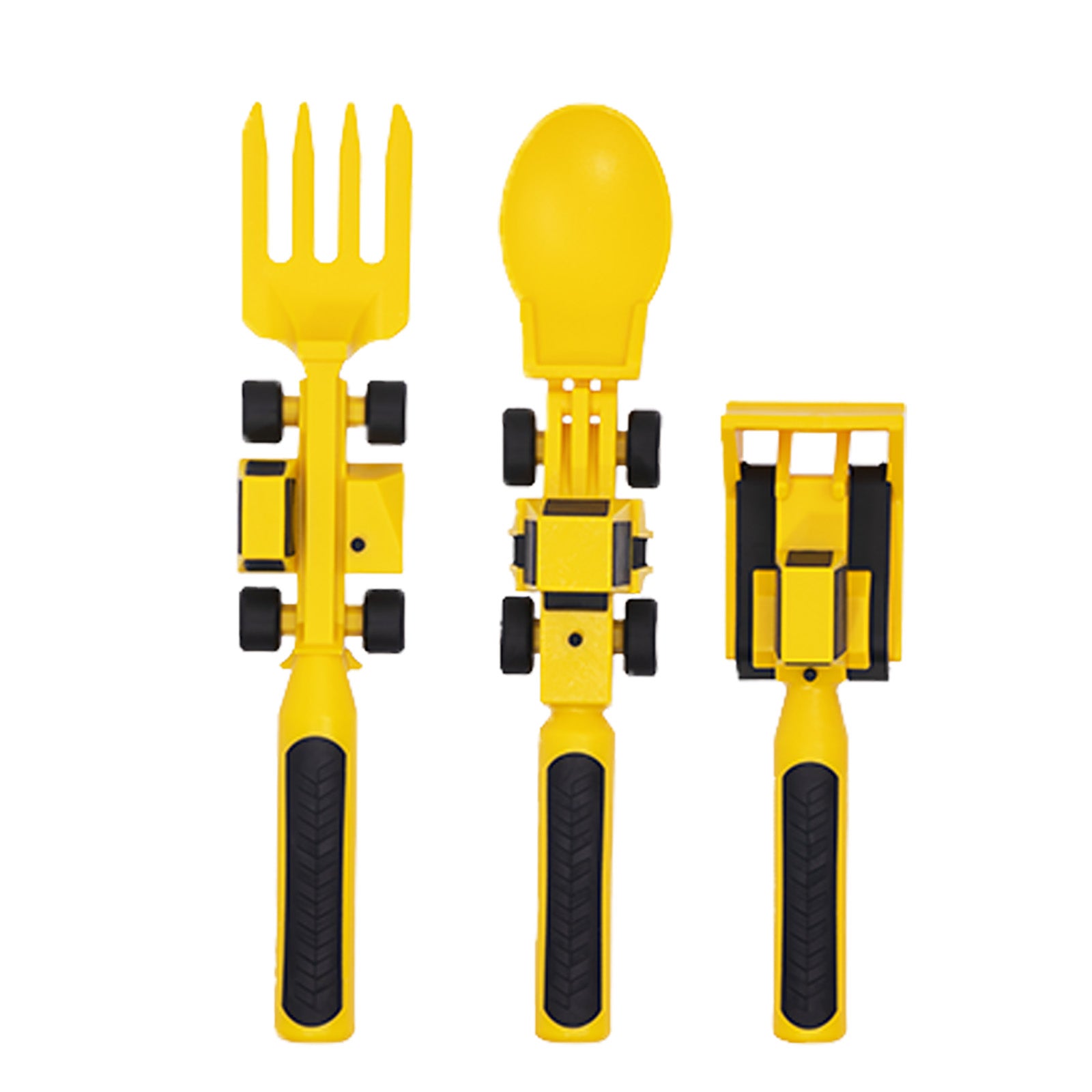 Constructive Eating Set of 3 Construction Eating Utensils for Kids and Toddlers, Yellow