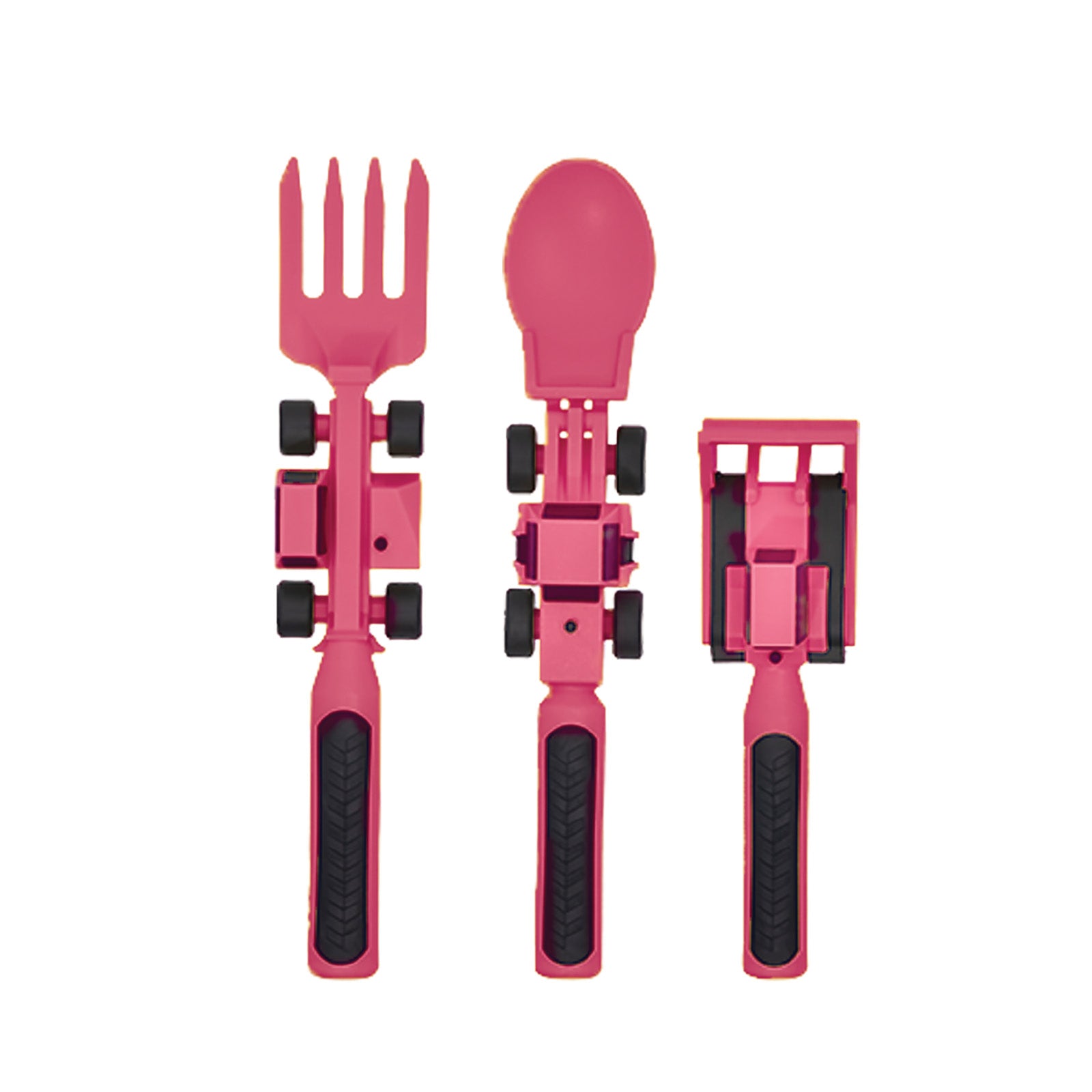 Constructive Eating Set of 3 Construction Eating Utensils for Kids and Toddlers, Pink