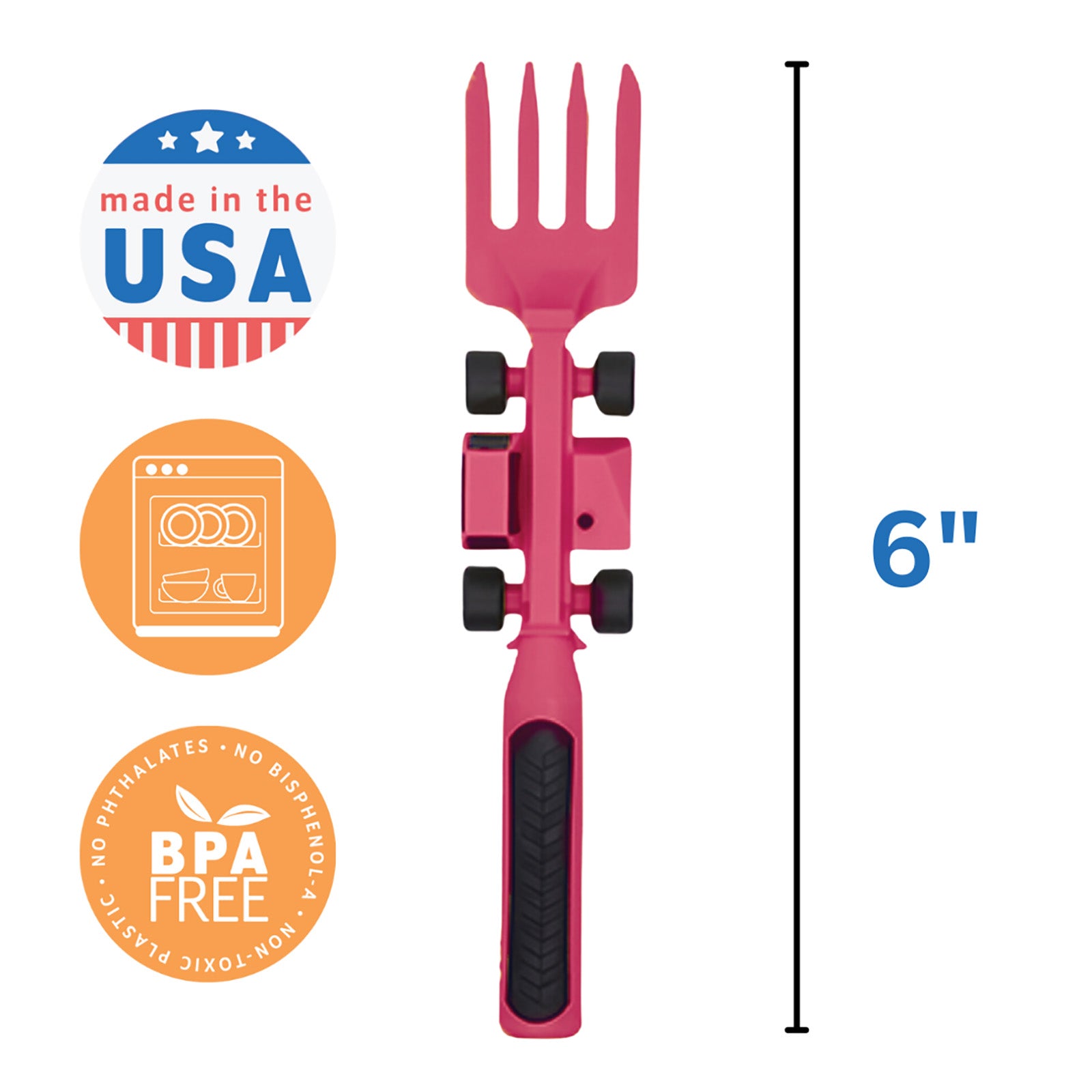 Constructive Eating Set of 3 Construction Eating Utensils for Kids and Toddlers, Pink