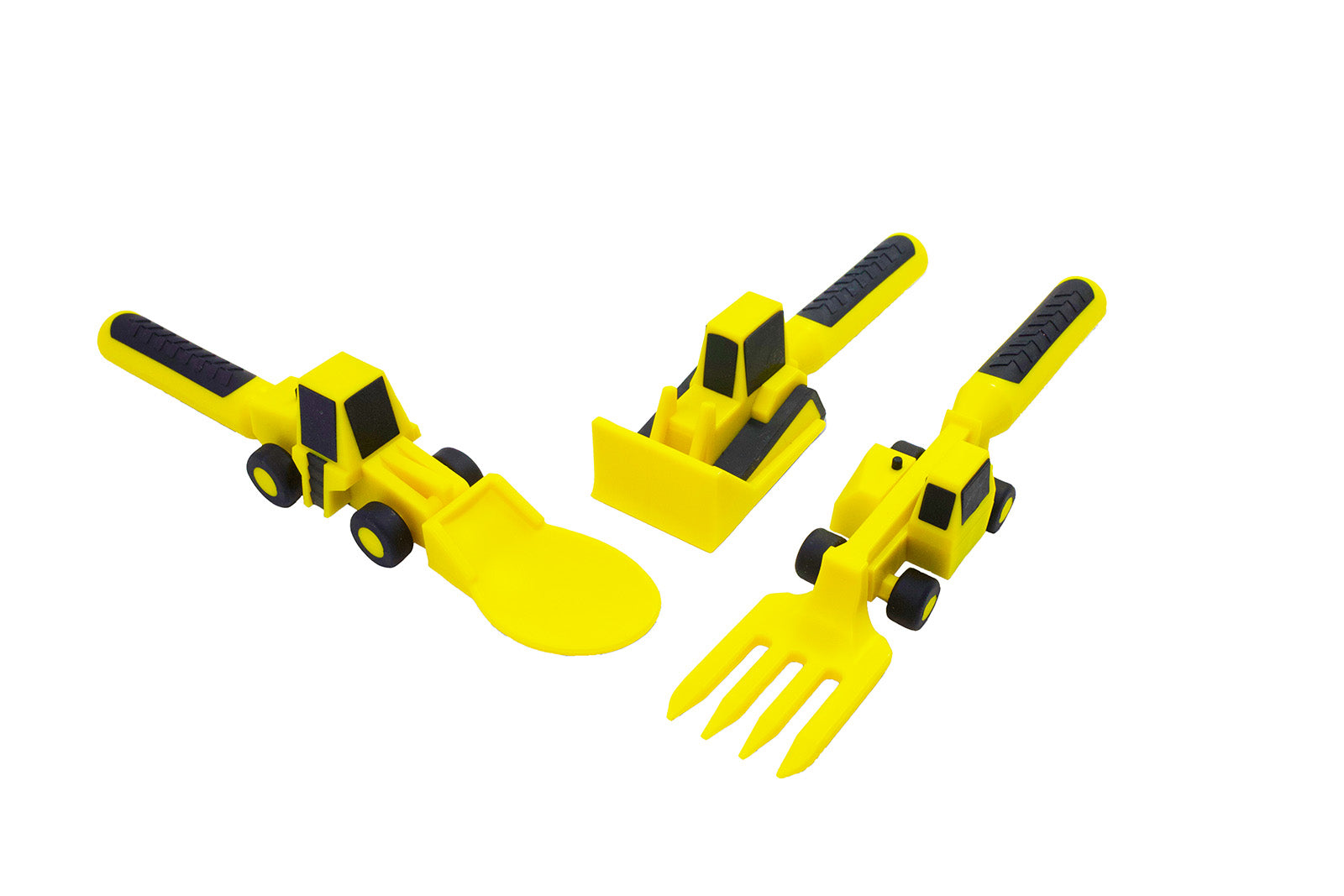 Constructive Eating Set of 3 Construction Eating Utensils for Kids and Toddlers, Yellow