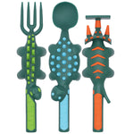 Constructive Eating Set of 3 Dino Eating Utensils for Kids and Toddlers, Green