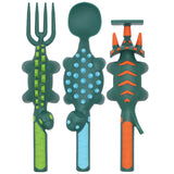 Constructive Eating Set of 3 Dino Eating Utensils for Kids and Toddlers, Green