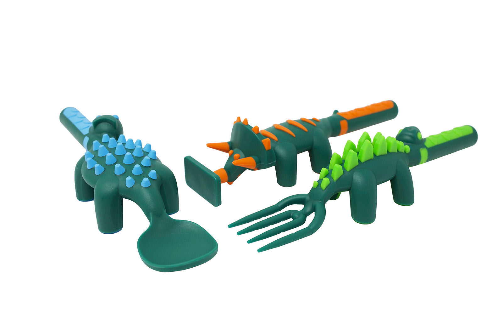 Constructive Eating Set of 3 Dino Eating Utensils for Kids and Toddlers, Green