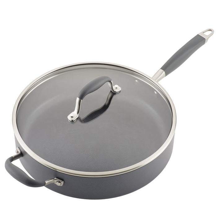 Anolon Advanced Home Hard-Anodized Nonstick Saute Pan with Helper Handle and Lid, 5-Quart, Moonstone