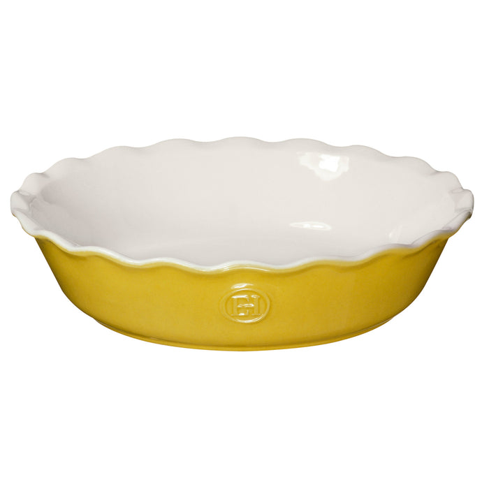 Emile Henry Made in France HR Modern Classics 9 Inch Pie Dish, Leaves Yellow