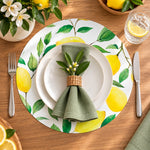 Davanti by Frieling Casa Round Vinyl Placemat, 15" Diameter, Watercolor Lemon Print – Easy-Clean Table Mat for Dining & Kitchen
