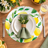 Davanti by Frieling Casa Round Vinyl Placemat, 15" Diameter, Watercolor Lemon Print – Easy-Clean Table Mat for Dining & Kitchen