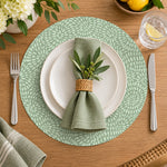 Davanti by Frieling Casa Round Vinyl Placemat, 15" Diameter, Sage Green Petal Print – Easy-Clean Table Mat for Dining & Kitchen