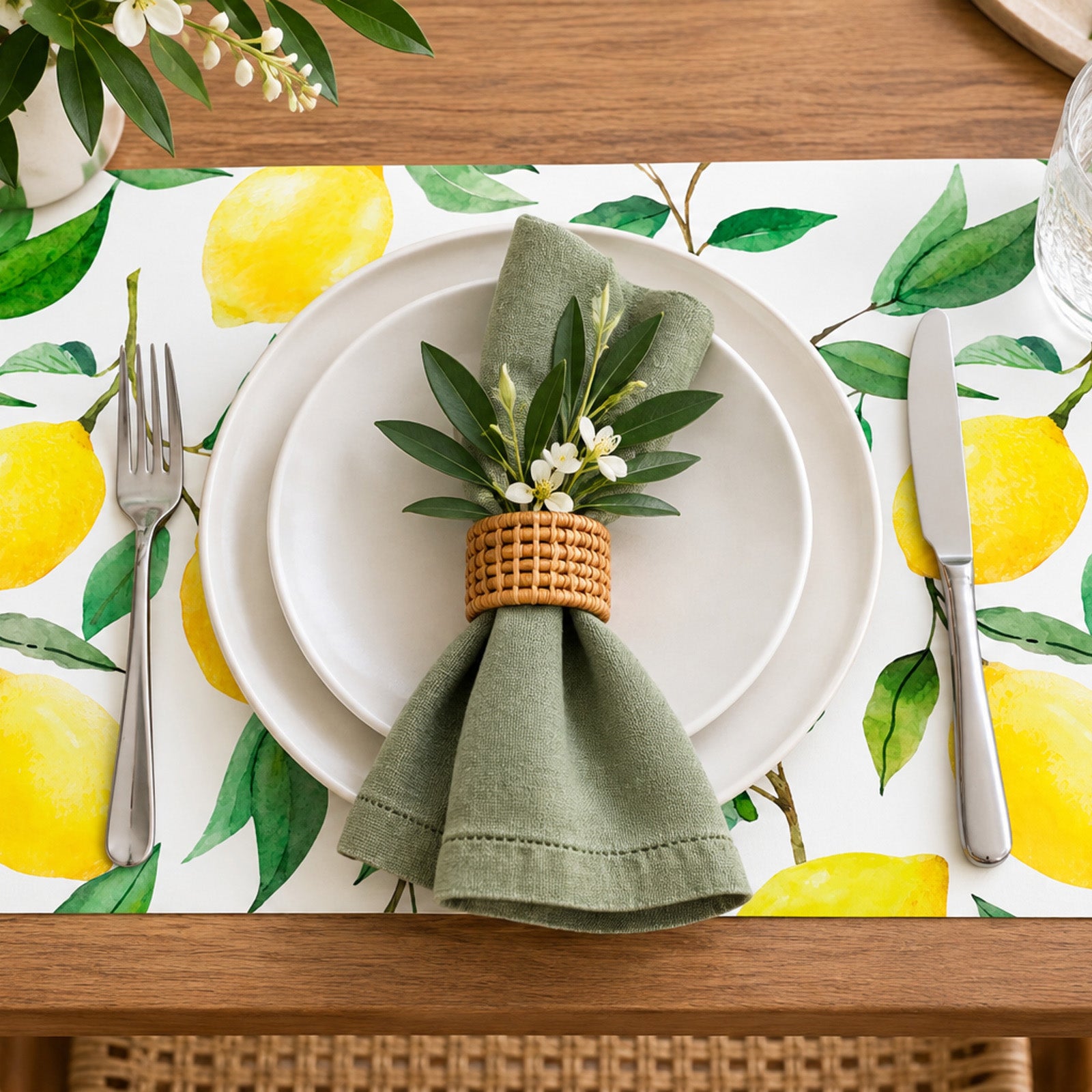 Davanti by Frieling Casa Rectangular Vinyl Placemat, 17" x 13", Watercolor Lemon Print – Easy-Clean Table Mat for Dining & Kitchen