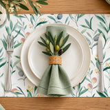Davanti by Frieling Casa Rectangular Vinyl Placemat, 17" x 13", Watercolor Olive Branch Print – Easy-Clean Table Mat for Dining & Kitchen