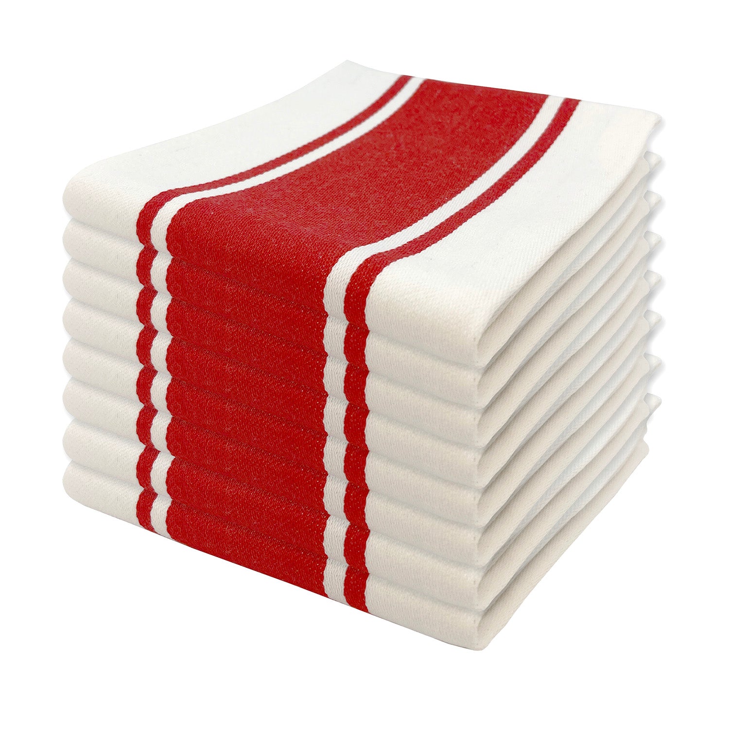 MU Kitchen Set of 8 Classic Stripe Cotton Kitchen Dishtowel with Hanging Loop, 20 x 30 Inch, Crimson