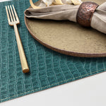 Davanti by Frieling Crocodile Placemats Set of 6, Rectangular 16.5 x 12.5 Inch Indoor Outdoor Table Placemats – Petrol