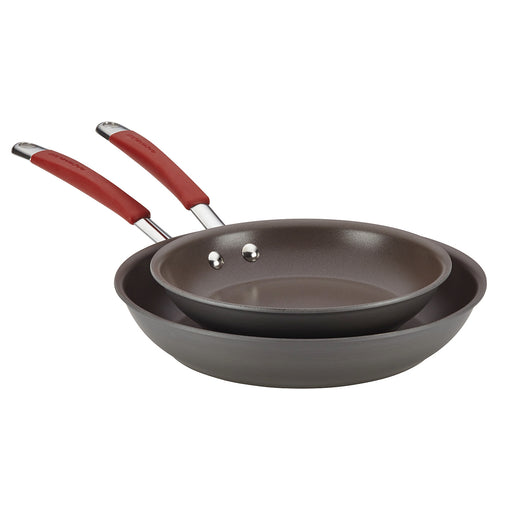 Rachael Ray Cucina Hard Anodized Twin Pack Skillets Fry Pan Set, Red