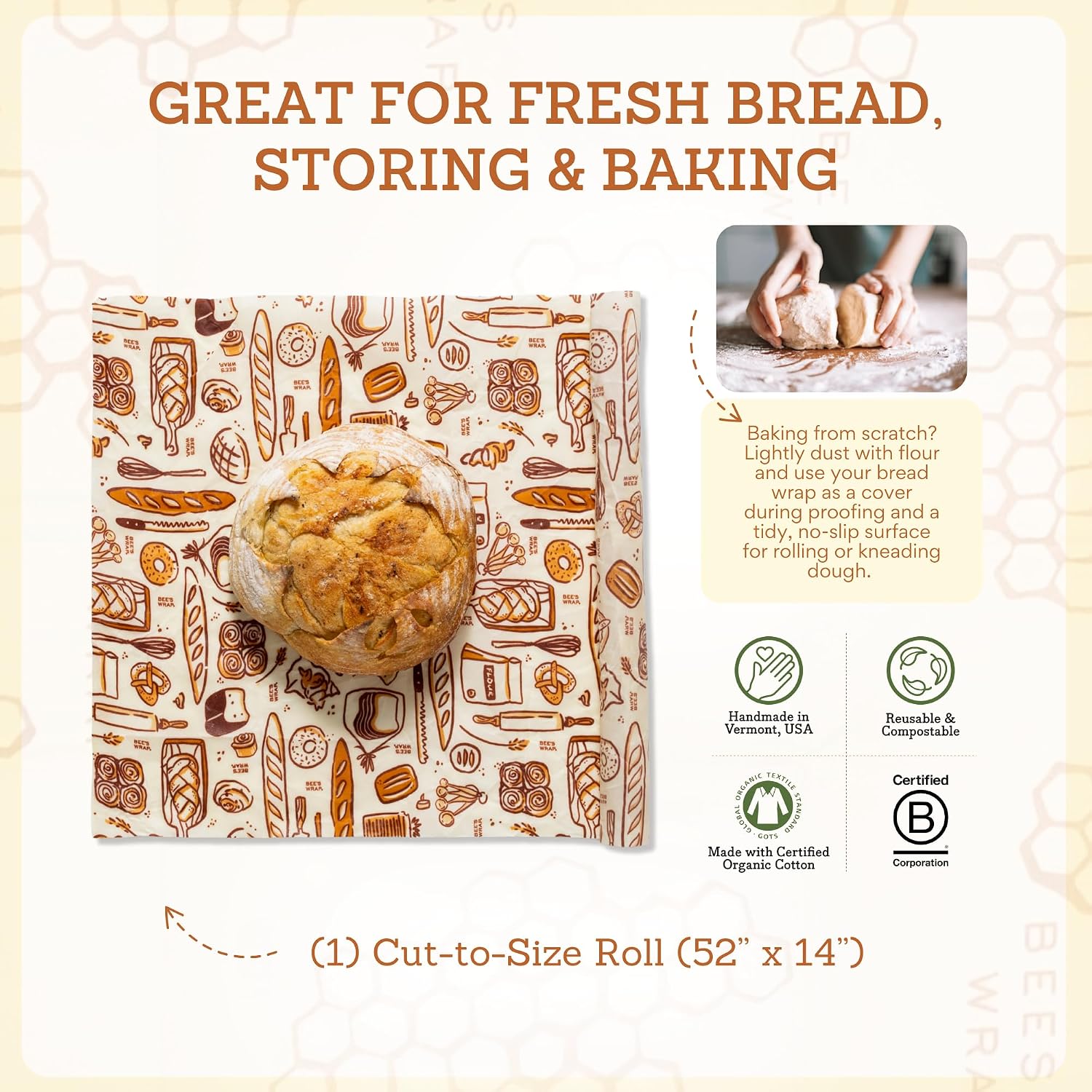 Bee's Wrap Cut-to-Size Beeswax Wrap Roll, Bakery Lane