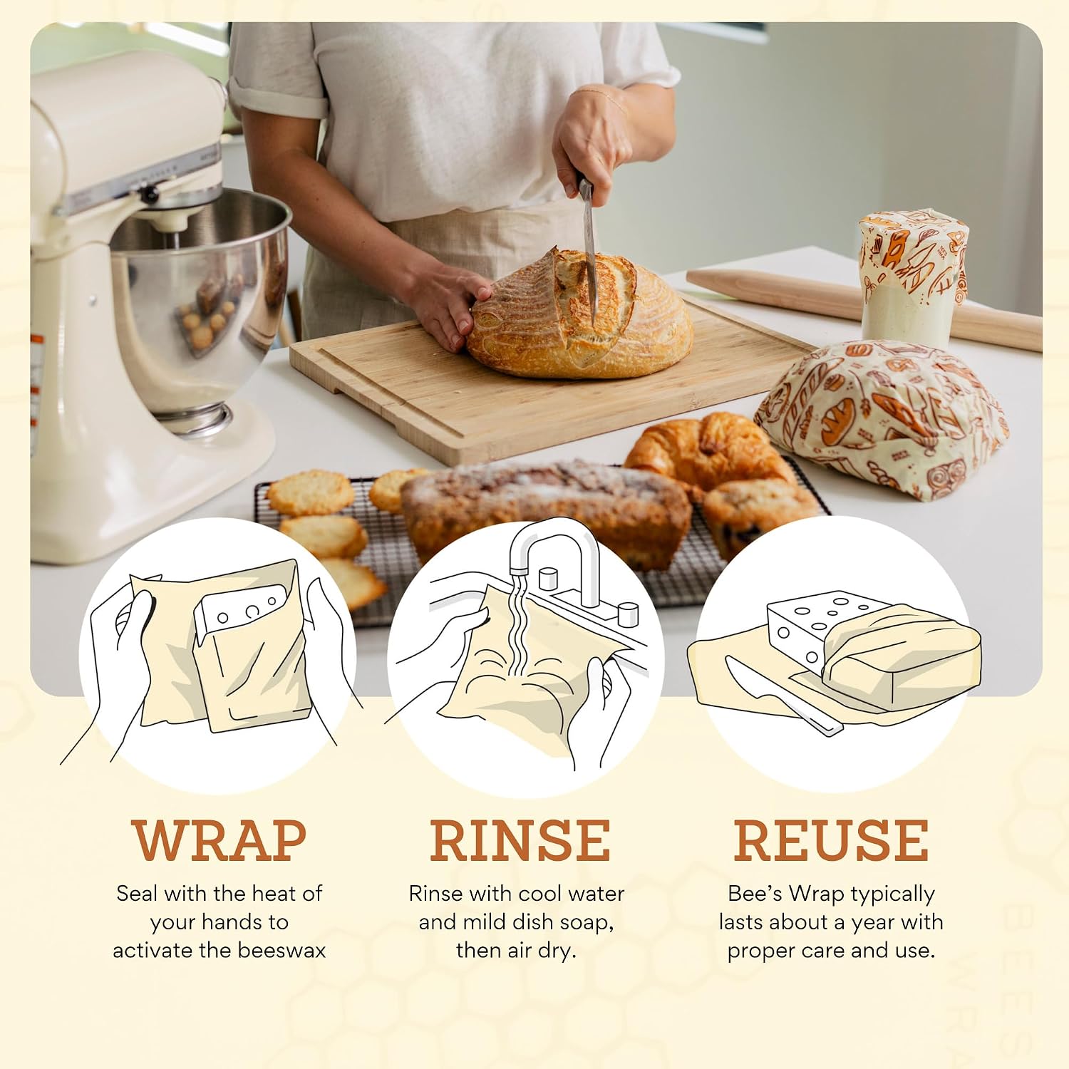 Bee's Wrap Cut-to-Size Beeswax Wrap Roll, Bakery Lane