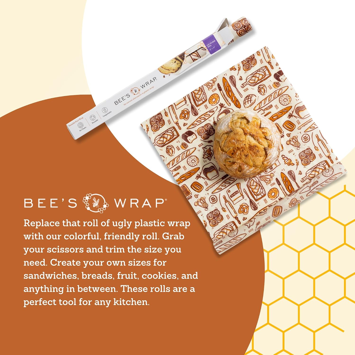 Bee's Wrap Cut-to-Size Beeswax Wrap Roll, Bakery Lane