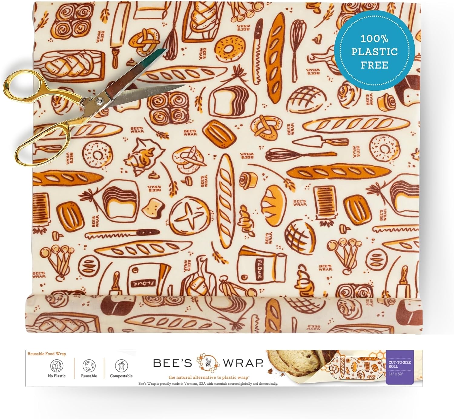 Bee's Wrap Cut-to-Size Beeswax Wrap Roll, Bakery Lane