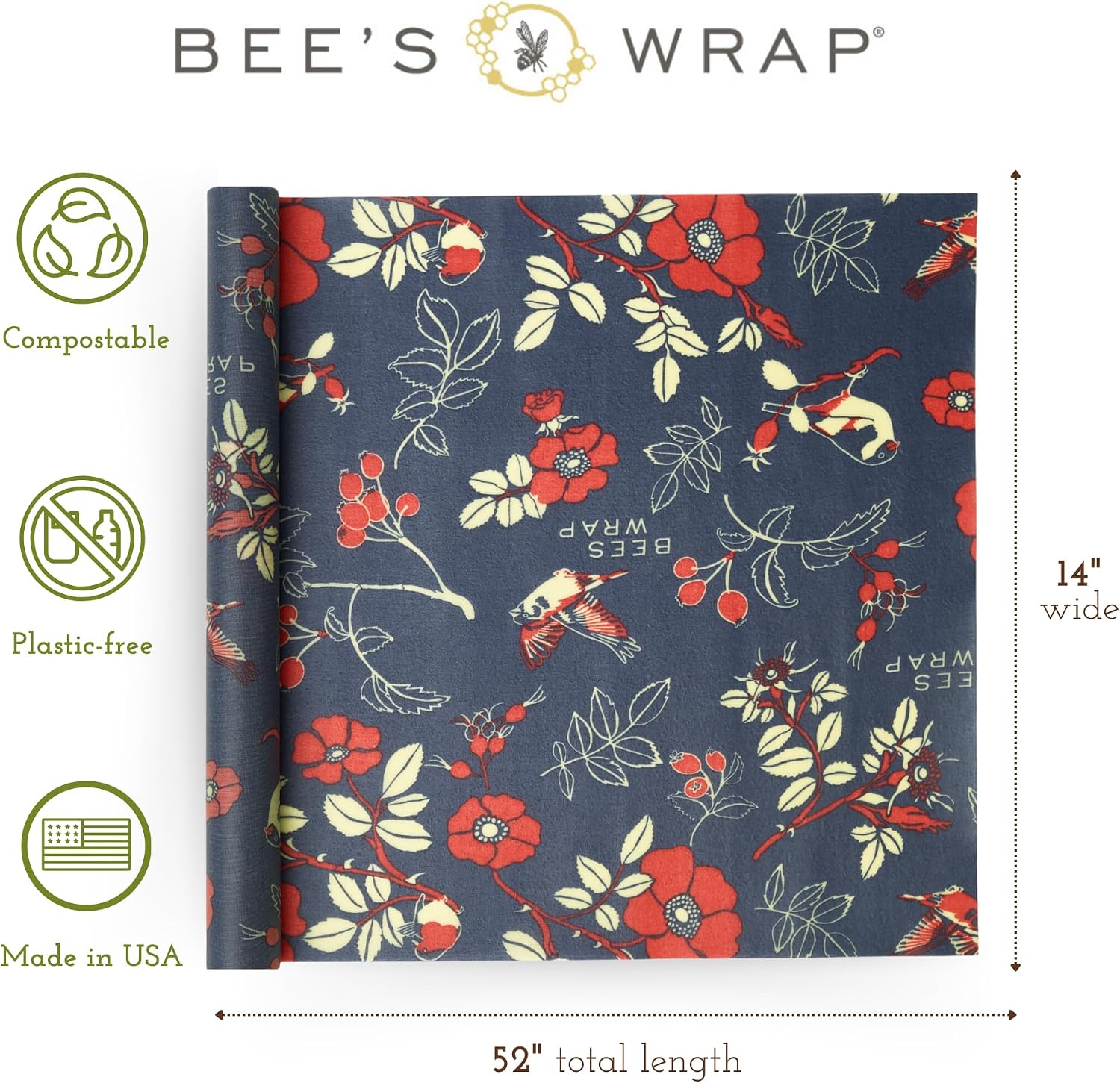 Bee's Wrap Cut-to-Size Beeswax Wrap Roll, Botanical