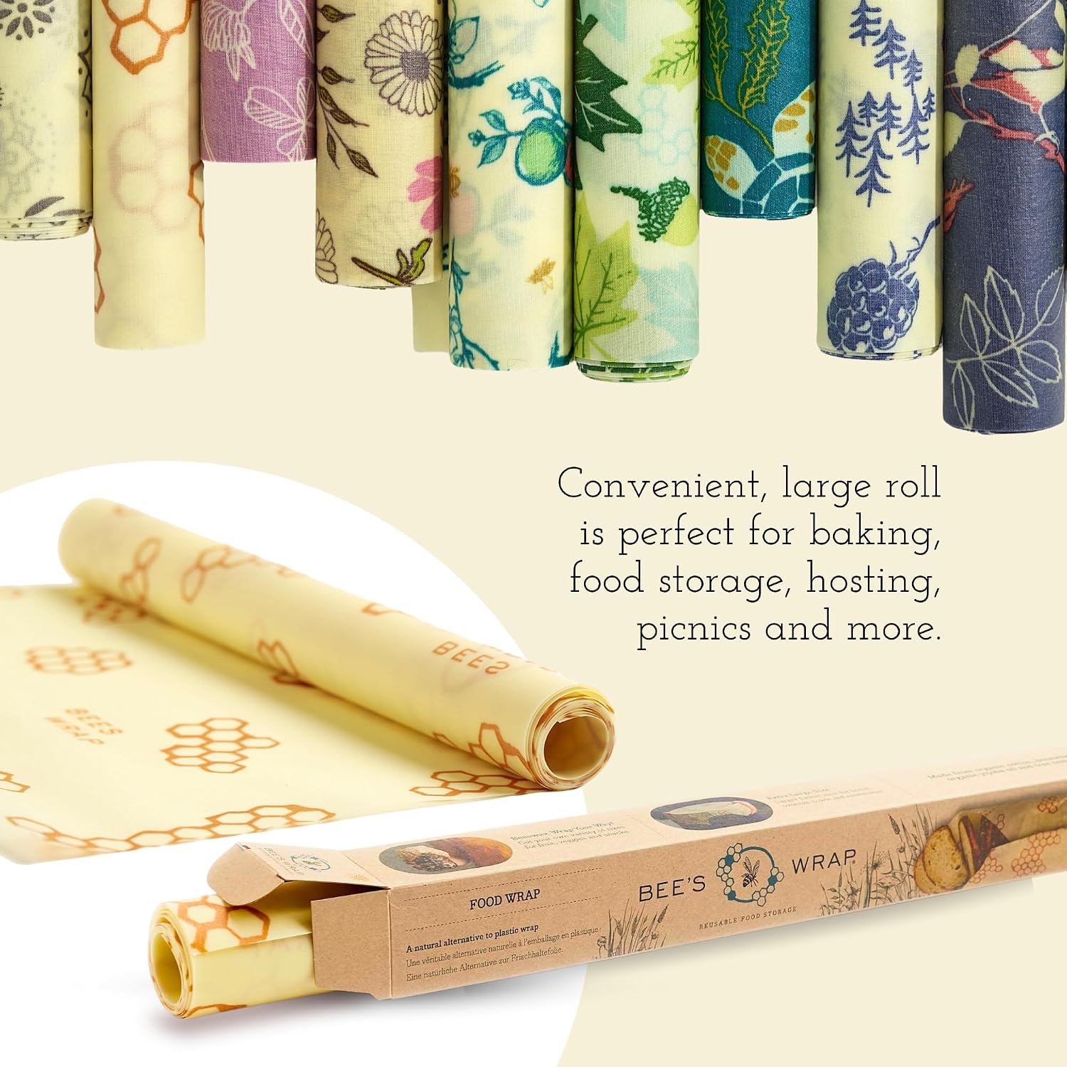 Bee's Wrap Cut-to-Size Beeswax Wrap Roll, Botanical